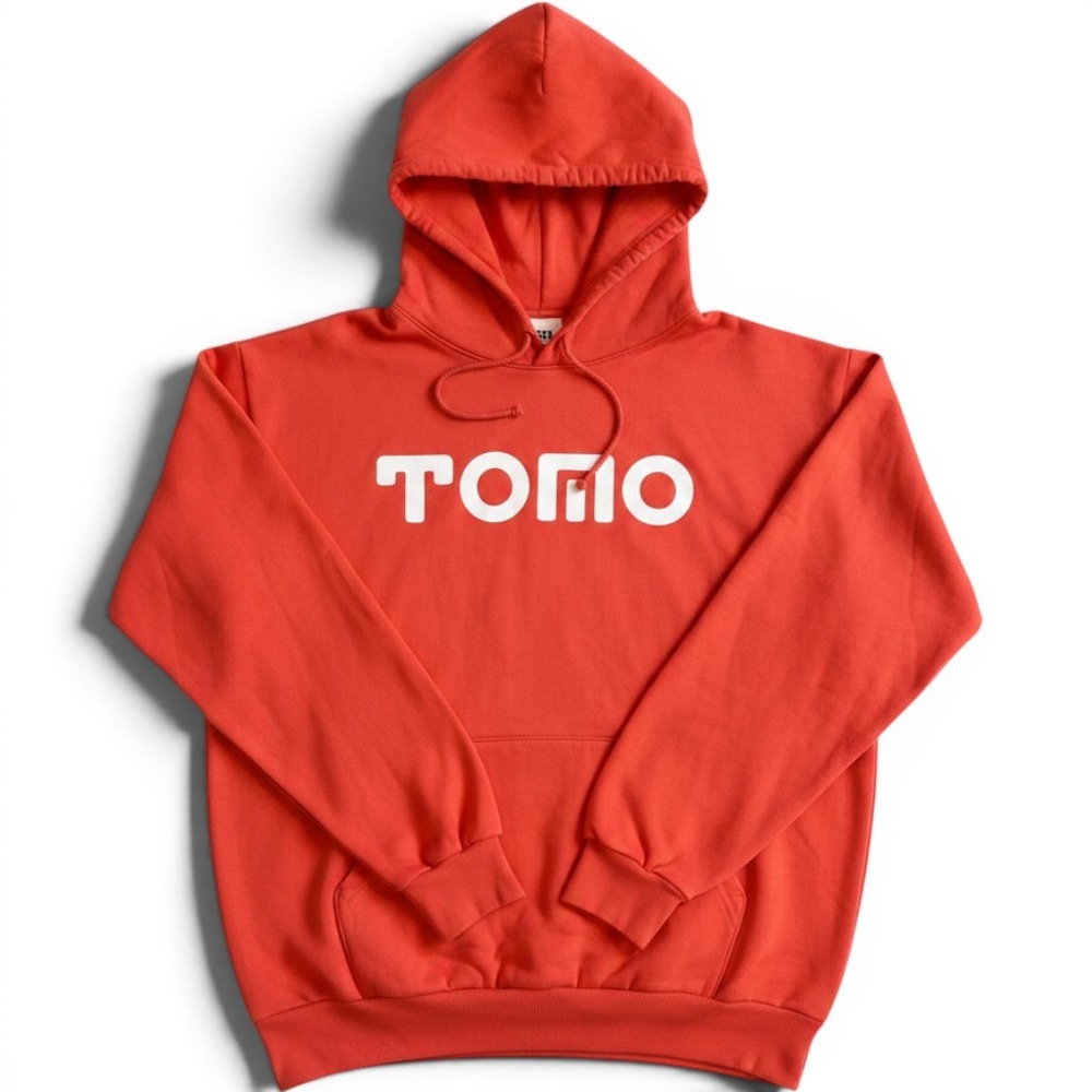 EVERYBODY.WORLD Tomo Graphic Hoodie Orange Red Mens XL Made in USA Cotton Fleece